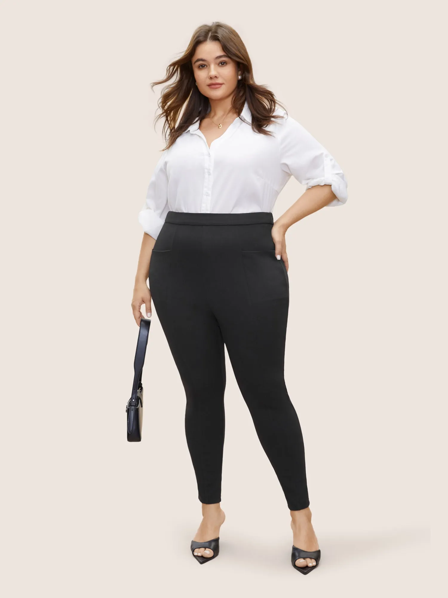 Plain Pocket Elastic Waist High Rise Pants sold by Bloomchic product image thumbnail 3