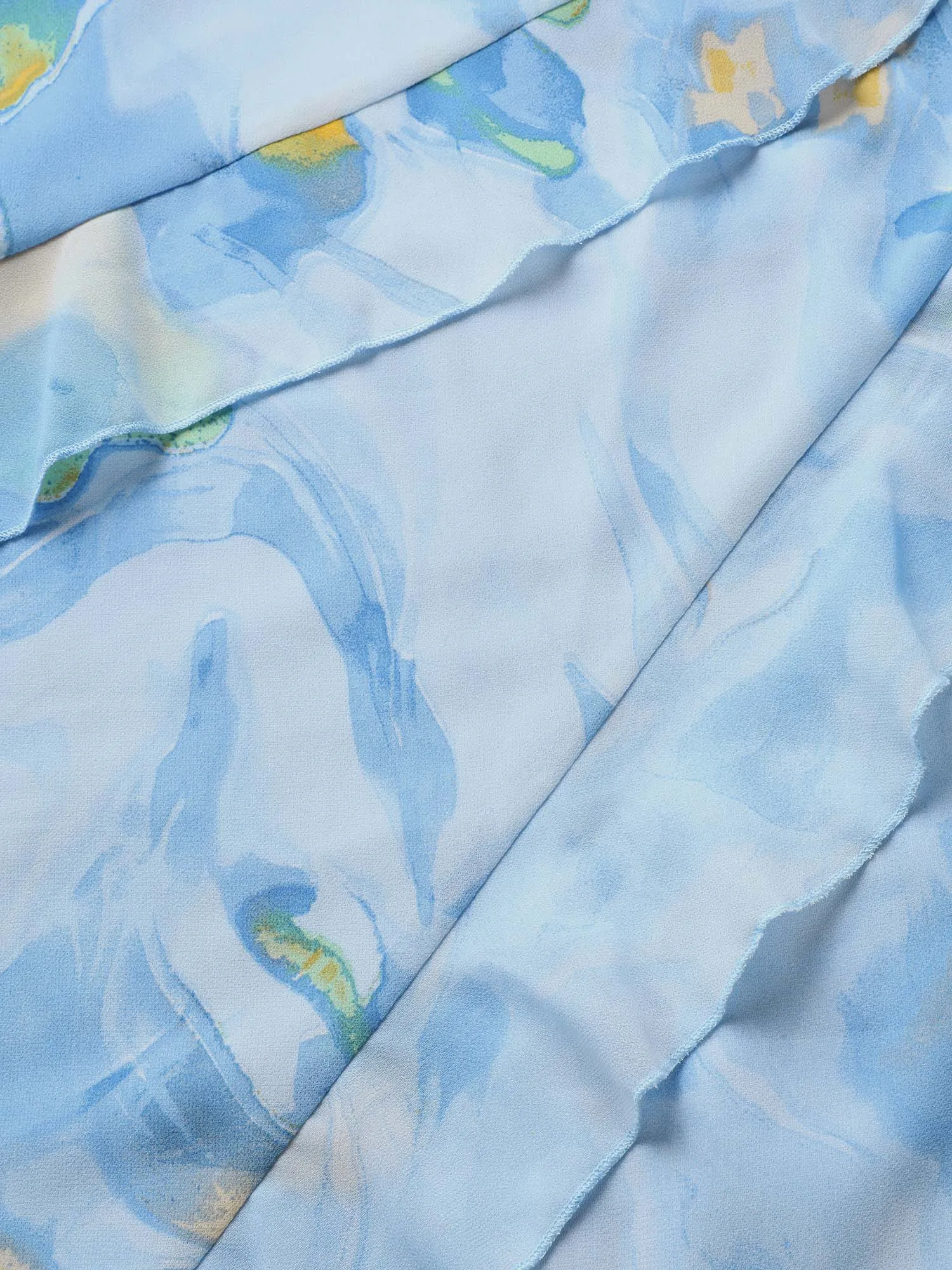 Watercolor Floral Ruffle Trim Slit Hem Dress sold by Bloomchic product image thumbnail 5