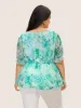 Square Neck Watercolor Floral Mesh Shirred Blouse sold by Bloomchic