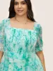 Square Neck Watercolor Floral Mesh Shirred Blouse sold by Bloomchic