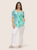 Square Neck Watercolor Floral Mesh Shirred Blouse sold by Bloomchic