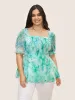 Square Neck Watercolor Floral Mesh Shirred Blouse sold by Bloomchic