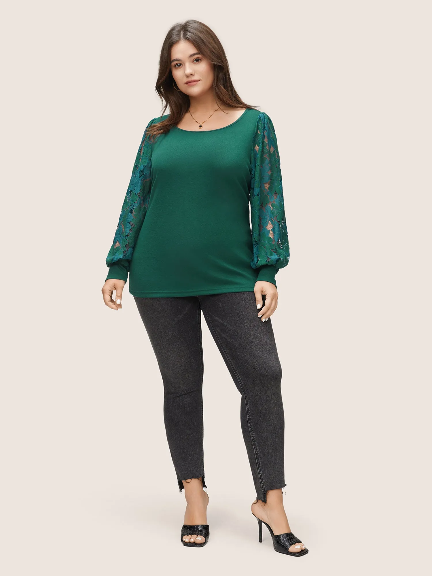 Solid Plants Guipure Lace Gathered T-shirt sold by Bloomchic product image thumbnail 3