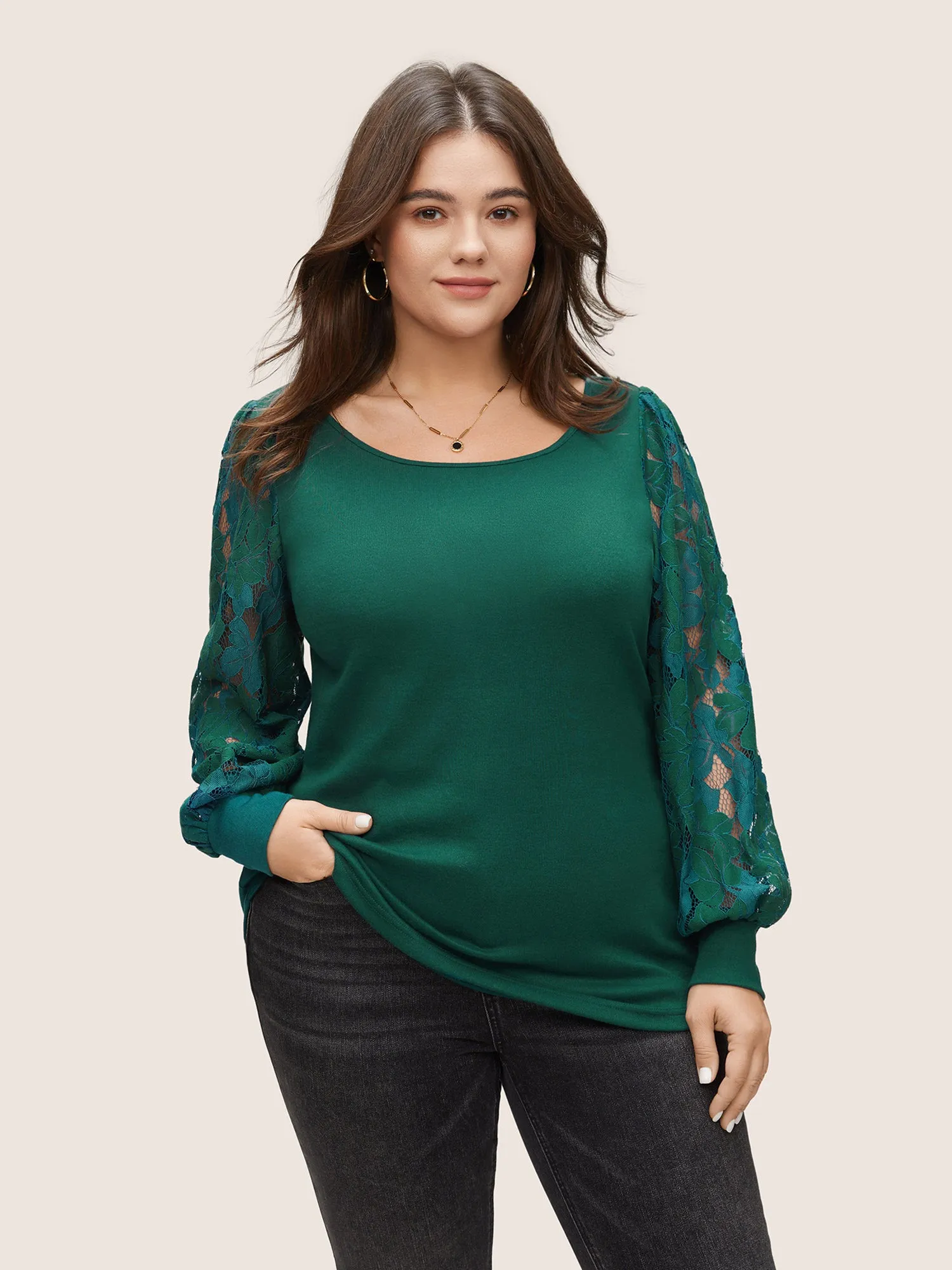 Solid Plants Guipure Lace Gathered T-shirt sold by Bloomchic