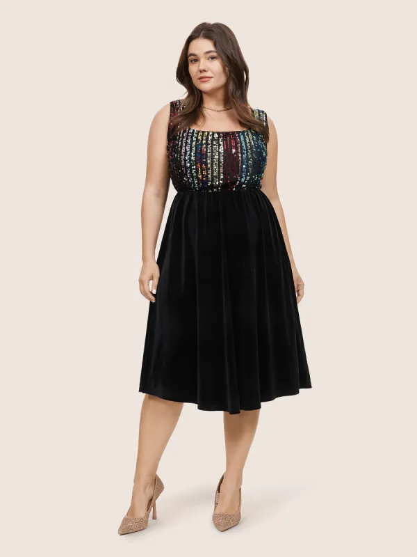 Colored Sequin Velvet Ruffle Hem Tank Dress sold by Bloomchic