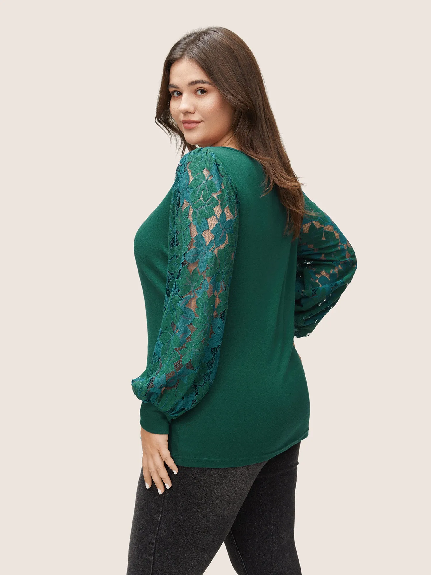 Solid Plants Guipure Lace Gathered T-shirt sold by Bloomchic product image thumbnail 2