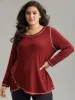 Contrast Trim Stitch Button Detail T-shirt sold by Bloomchic