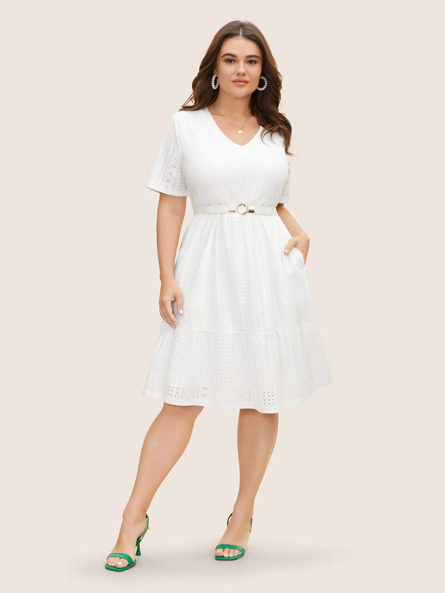 Plain Broderie Anglaise Elastic Waist Dress sold by Bloomchic