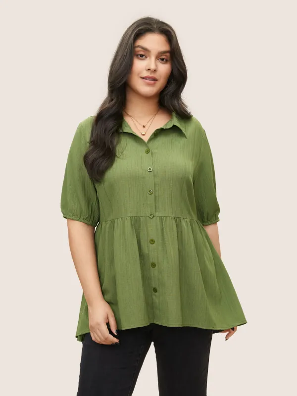 Plain Gathered Texture Crepe Asymmetrical Hem Blouse sold by Bloomchic