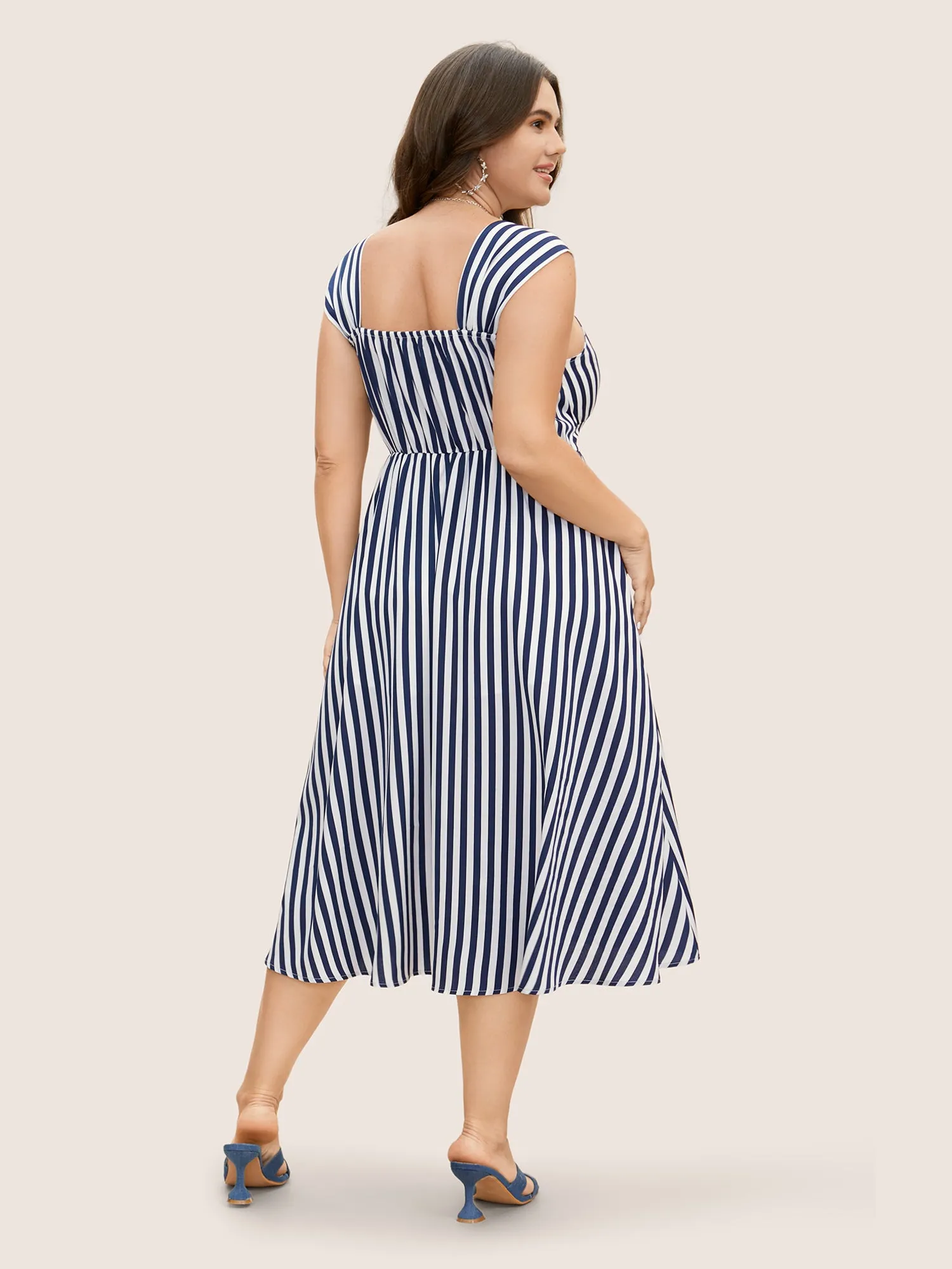 Striped Button Detail Split Front Midi Dress sold by Bloomchic product image thumbnail 4