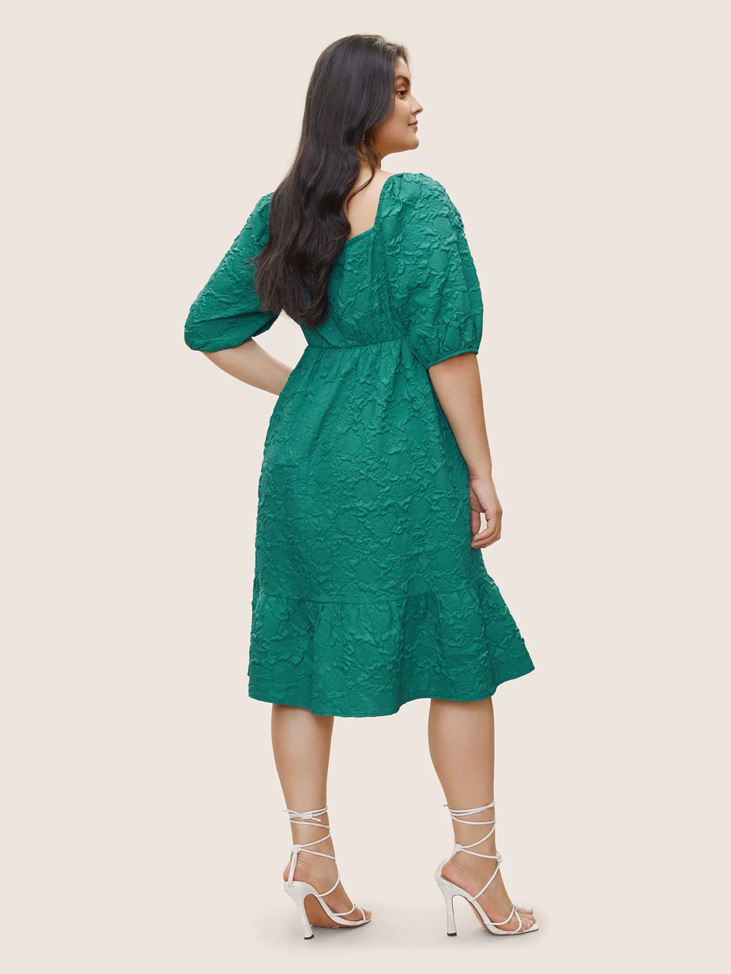 Plisse Patchwork Flutter Hem Square Neck Dress sold by Bloomchic product image thumbnail 3