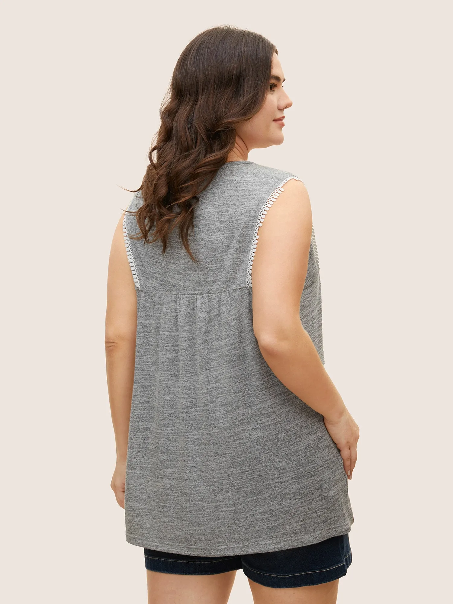 Textured Lace Up Tassel Pompom Trim Tank Top sold by Bloomchic product image thumbnail 4