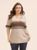 Colorblock Contrast Striped Polo Neck Pullover sold by Bloomchic