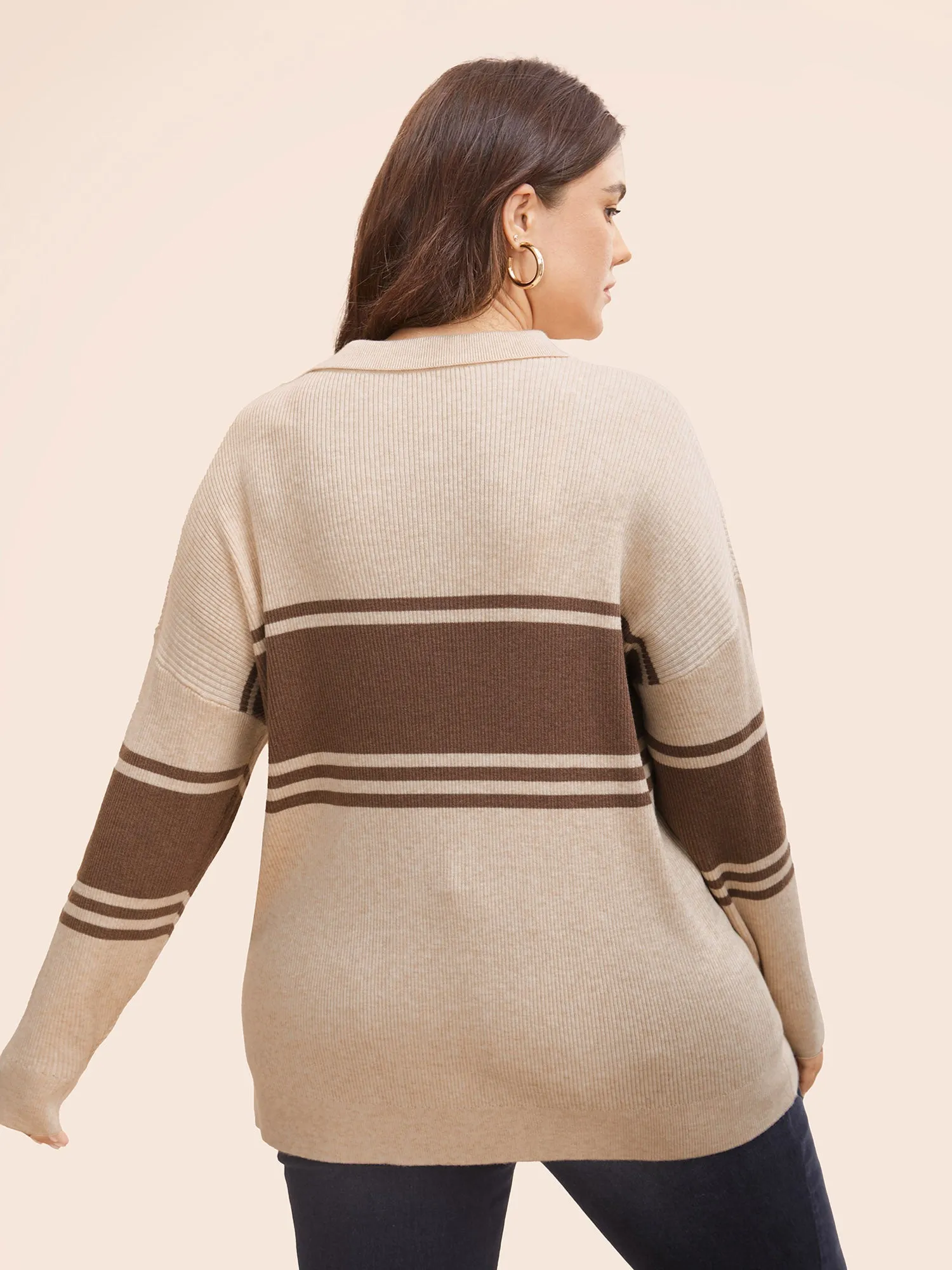 Colorblock Contrast Striped Polo Neck Pullover sold by Bloomchic product image thumbnail 2