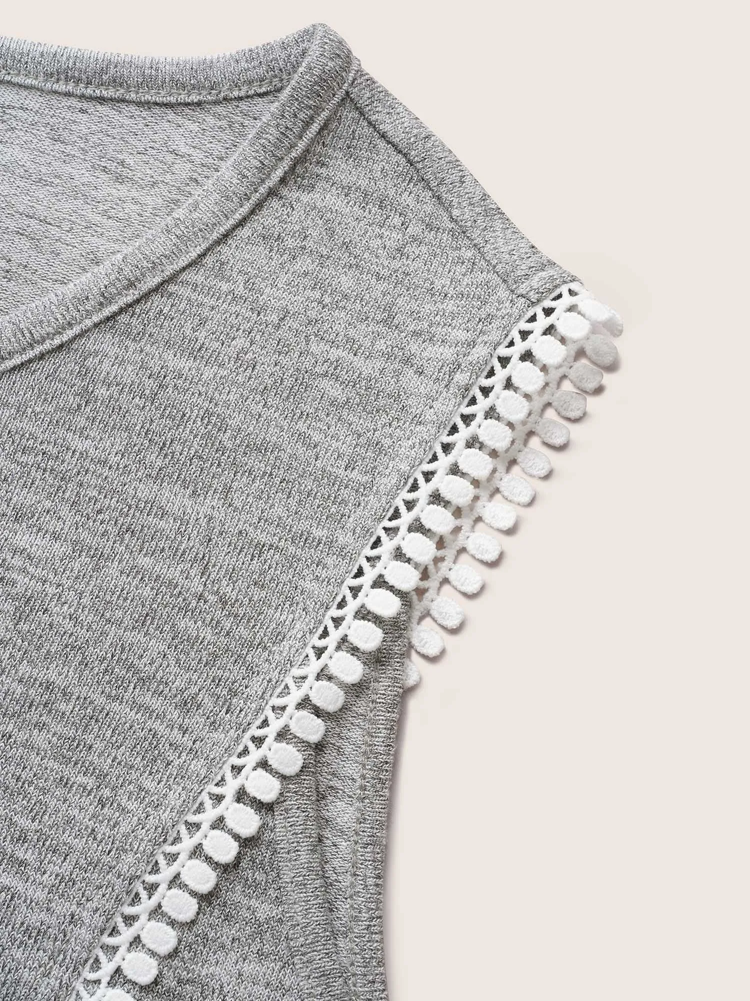 Textured Lace Up Tassel Pompom Trim Tank Top sold by Bloomchic product image thumbnail 5