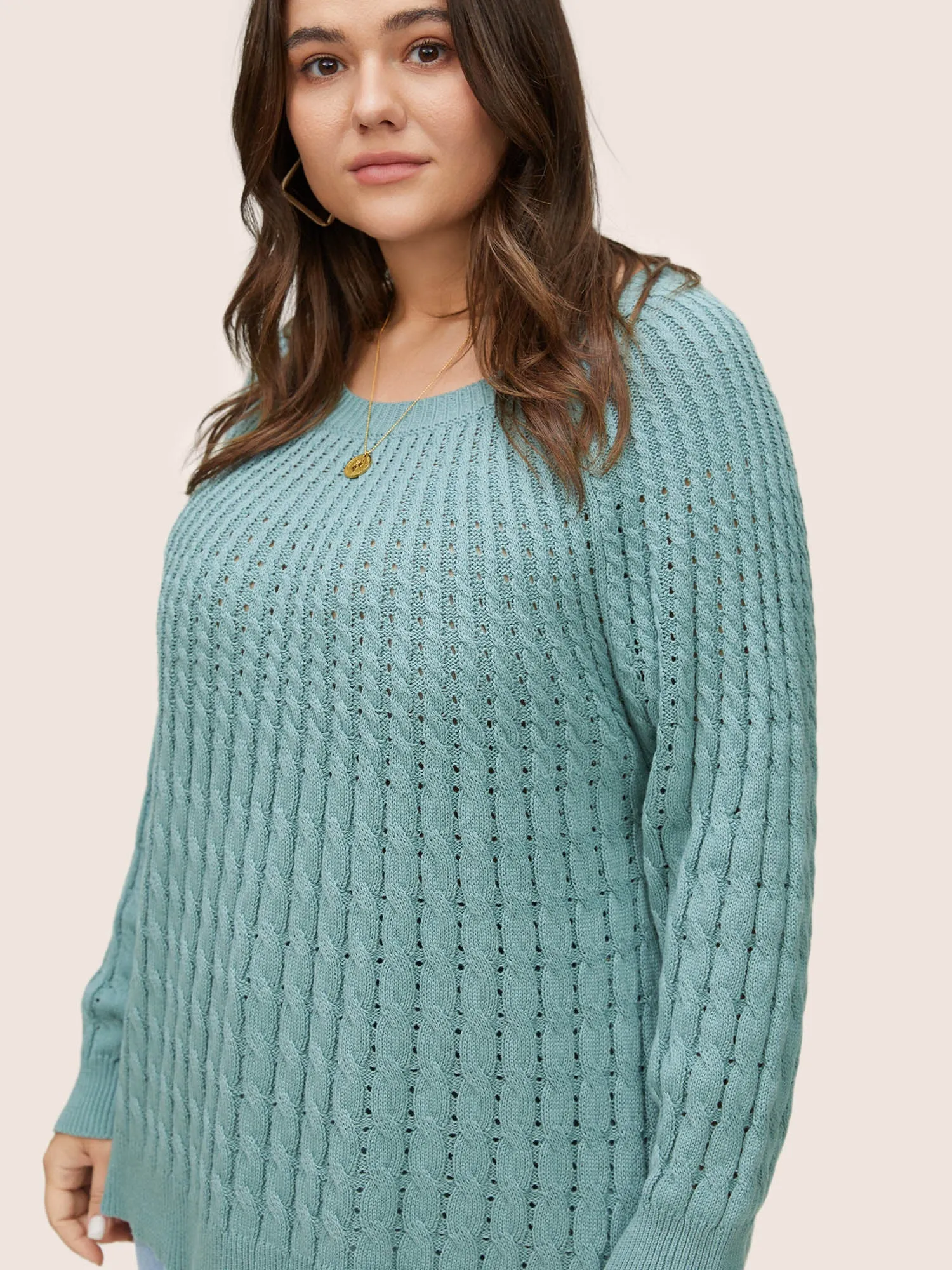 Cotton Blended Cable Knit Raglan Sleeve Pullover sold by Bloomchic product image thumbnail 4