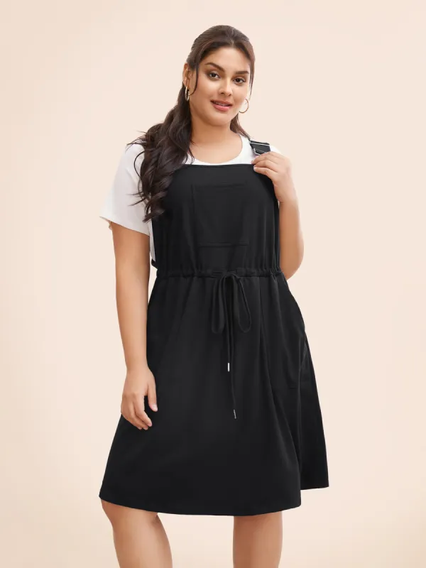 Plain Pocket Drawstring Overall Dress sold by Bloomchic
