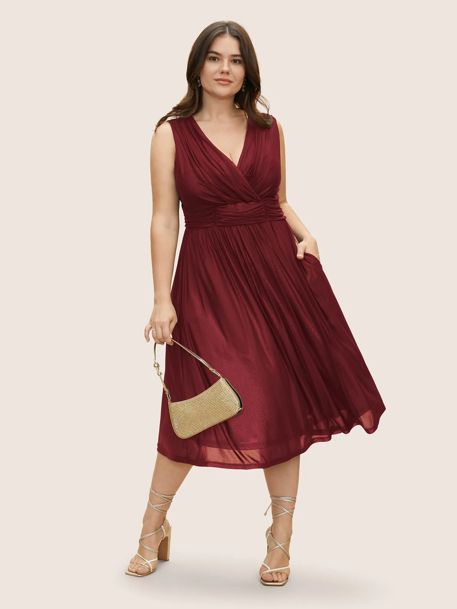 Solid Mesh Ruched Midi Tank Dress sold by Bloomchic