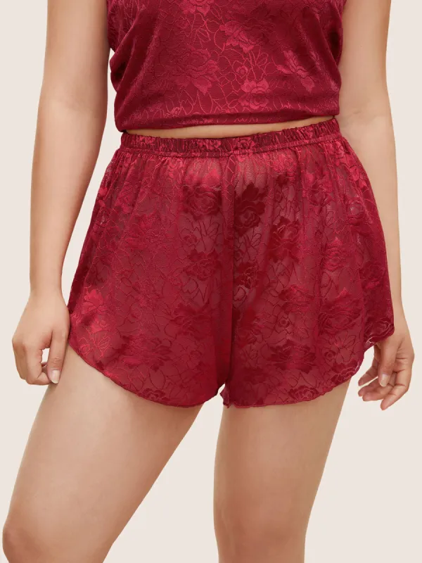Lace Panel Mesh Asymmetrical Hem Sleep Bottoms sold by Bloomchic