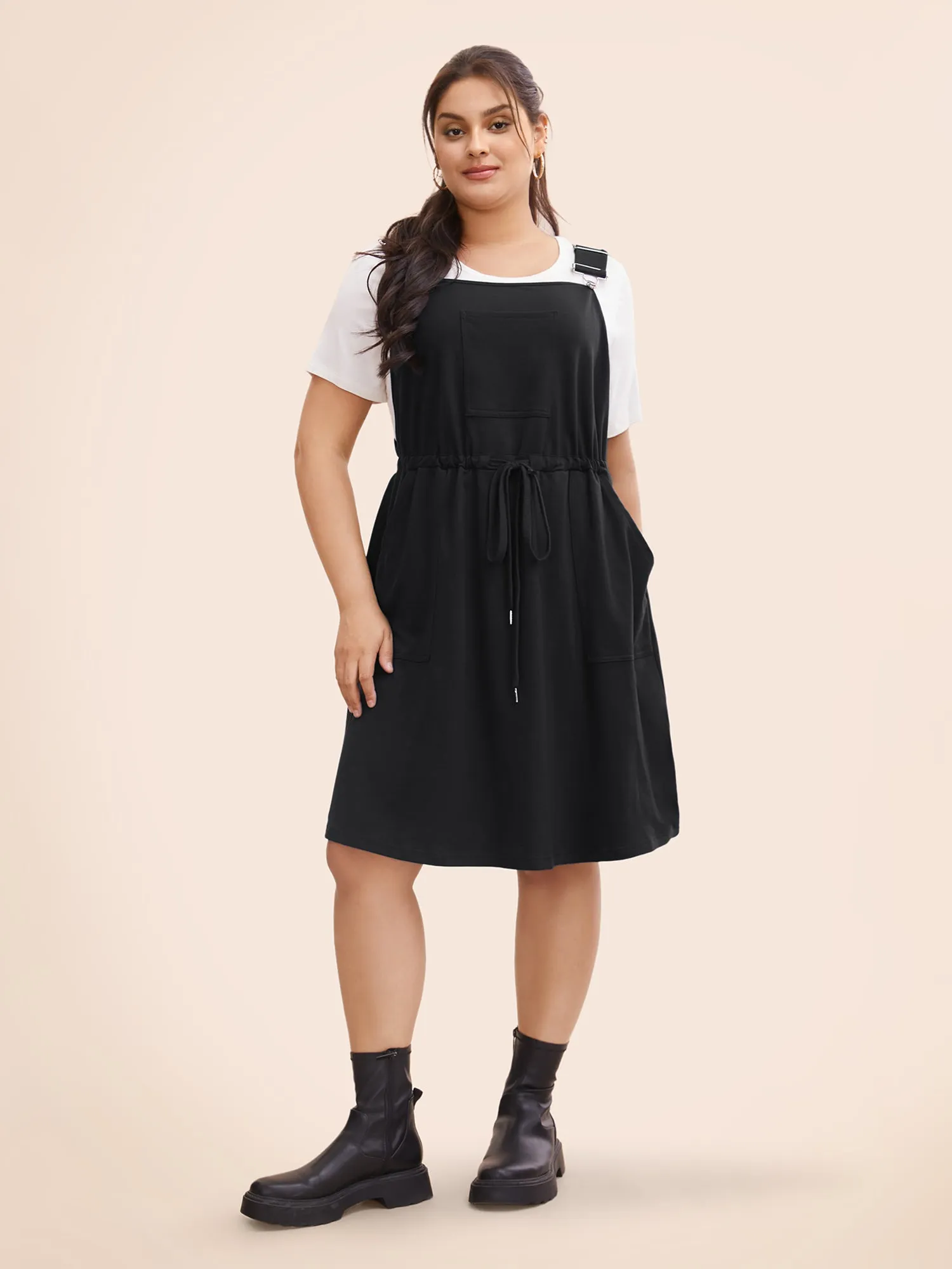 Plain Pocket Drawstring Overall Dress sold by Bloomchic product image thumbnail 3