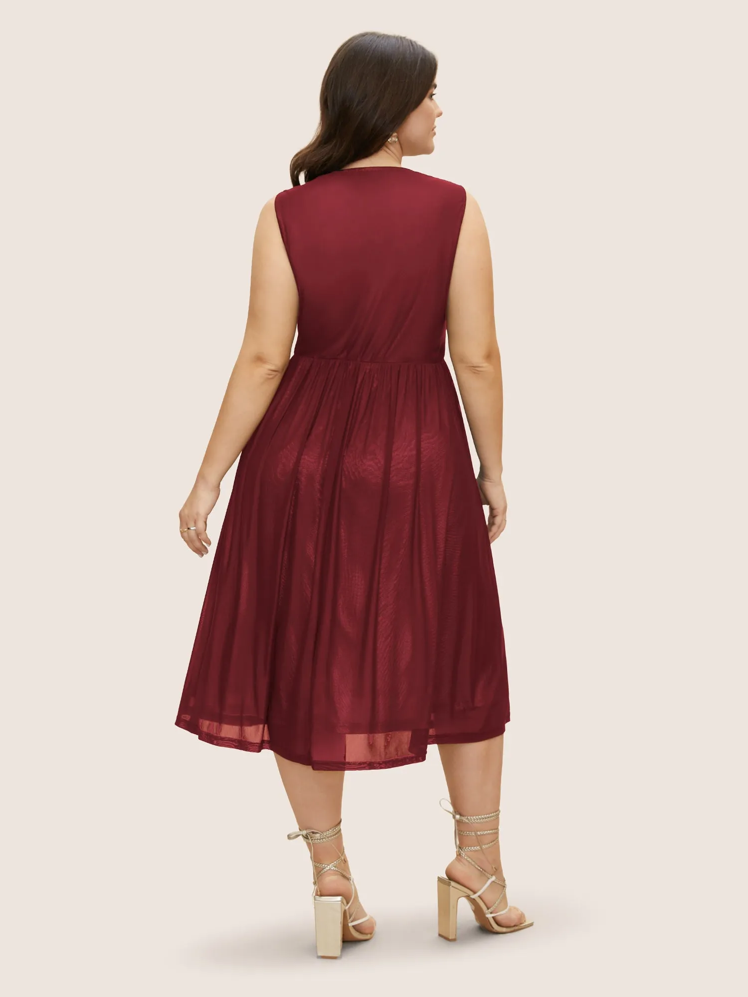 Solid Mesh Ruched Midi Tank Dress sold by Bloomchic product image thumbnail 4