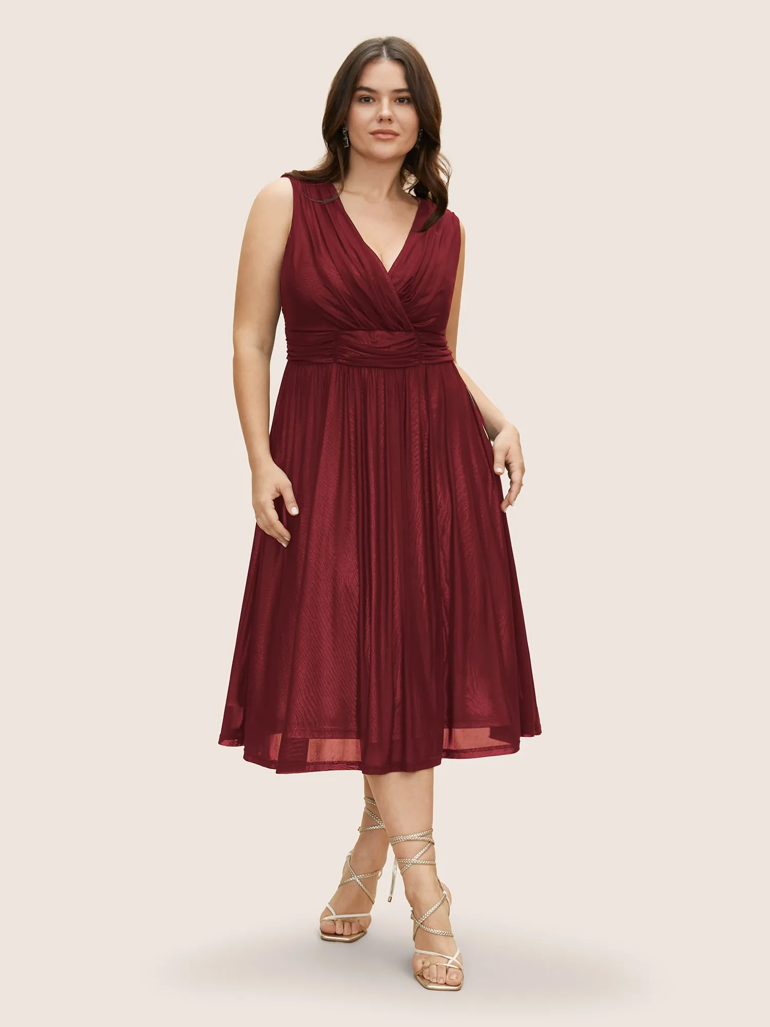 Solid Mesh Ruched Midi Tank Dress sold by Bloomchic product image thumbnail 3
