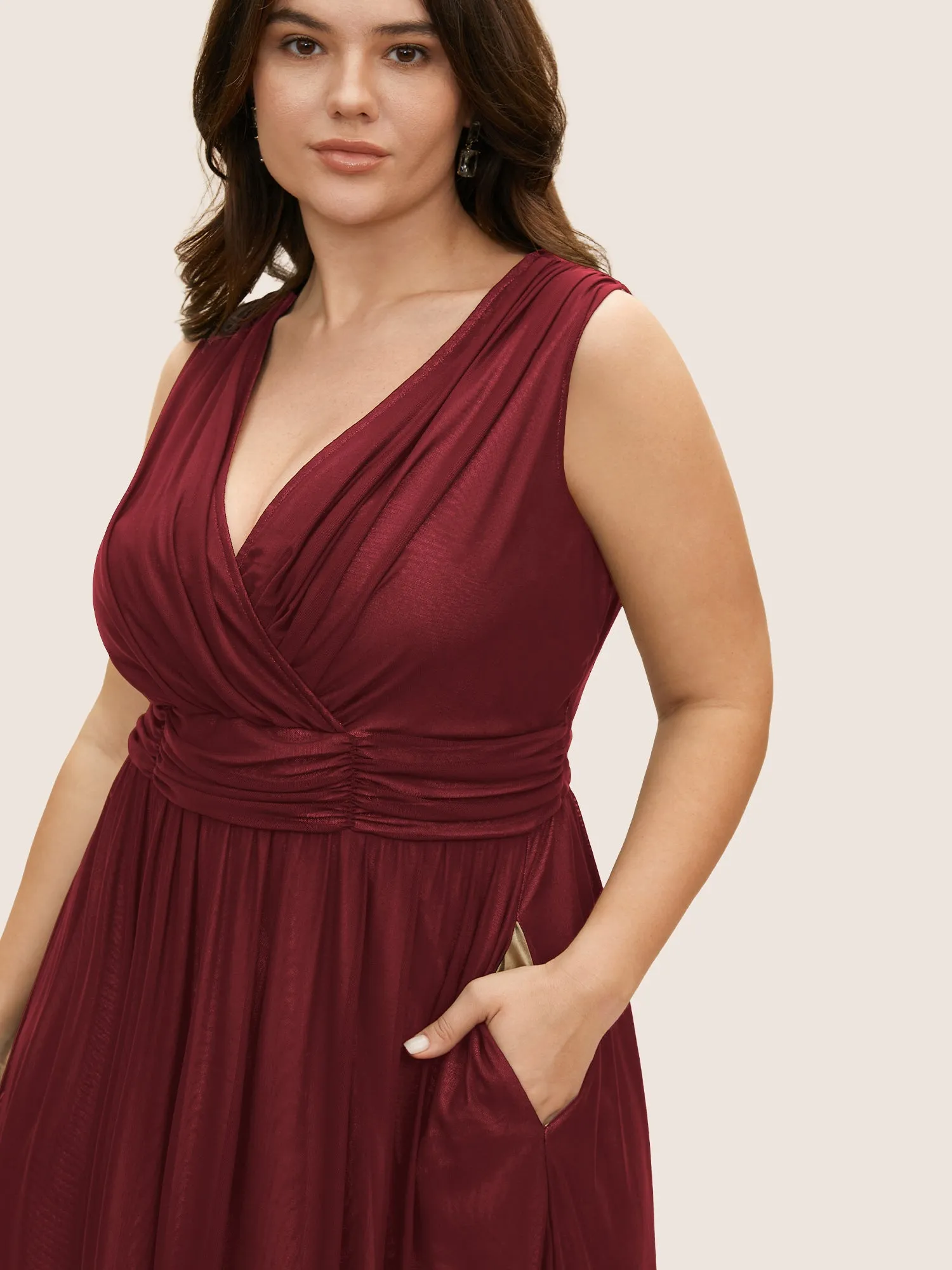 Solid Mesh Ruched Midi Tank Dress sold by Bloomchic product image thumbnail 2