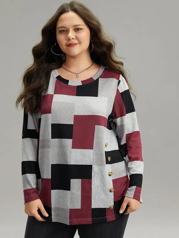 Colorblock Contrast Button Detail T-shirt sold by Bloomchic