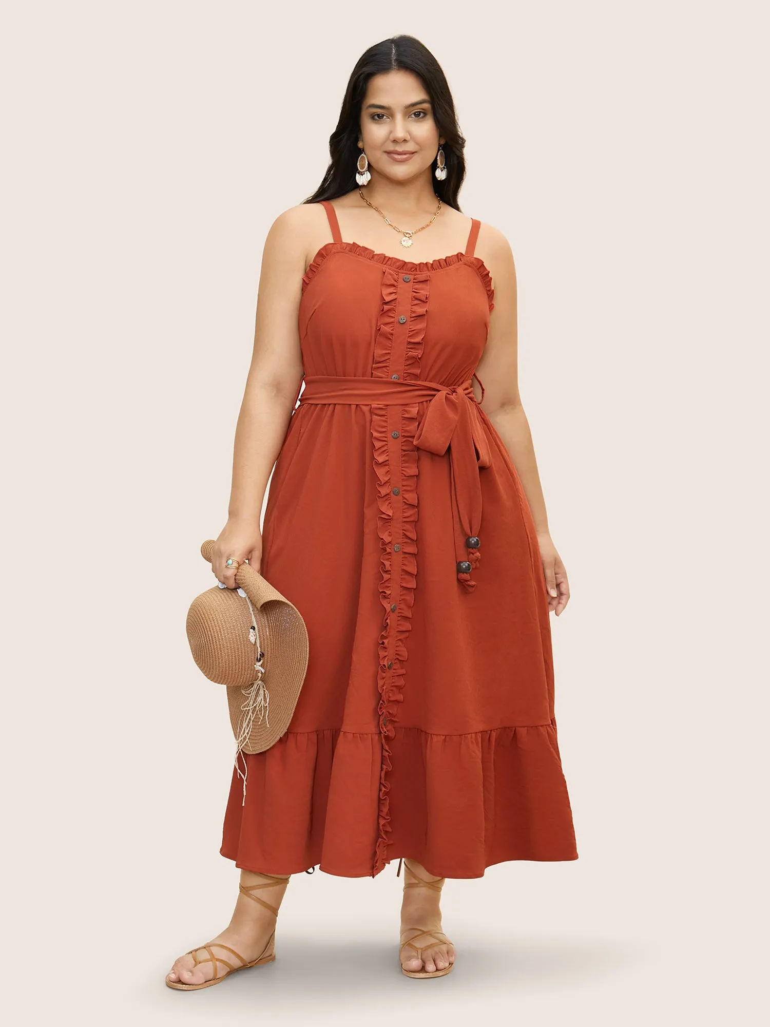 Plain Textured Frill Trim Button Detail Dress sold by Bloomchic product image thumbnail 2