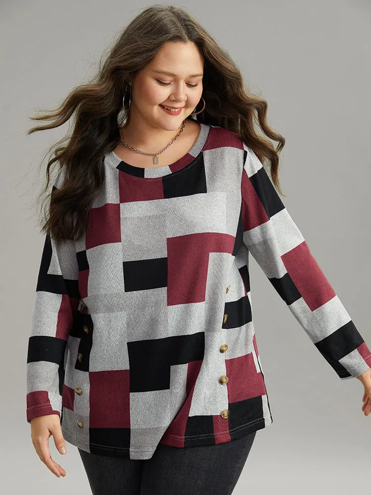 Colorblock Contrast Button Detail T-shirt sold by Bloomchic product image thumbnail 2