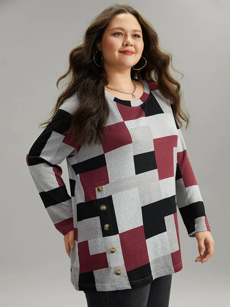 Colorblock Contrast Button Detail T-shirt sold by Bloomchic product image thumbnail 3