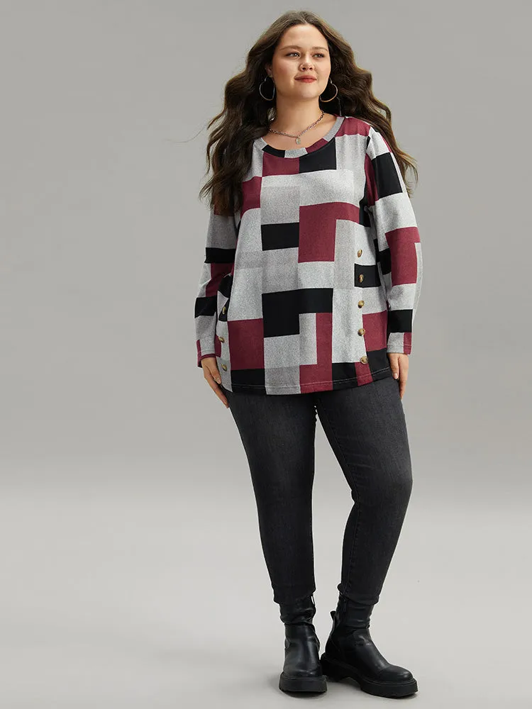 Colorblock Contrast Button Detail T-shirt sold by Bloomchic product image thumbnail 4