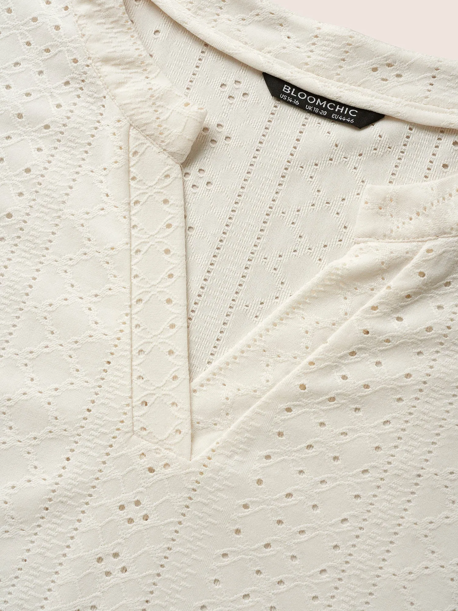 Solid Notched Broderie Anglaise Lantern Sleeve T-shirt sold by Bloomchic product image thumbnail 5