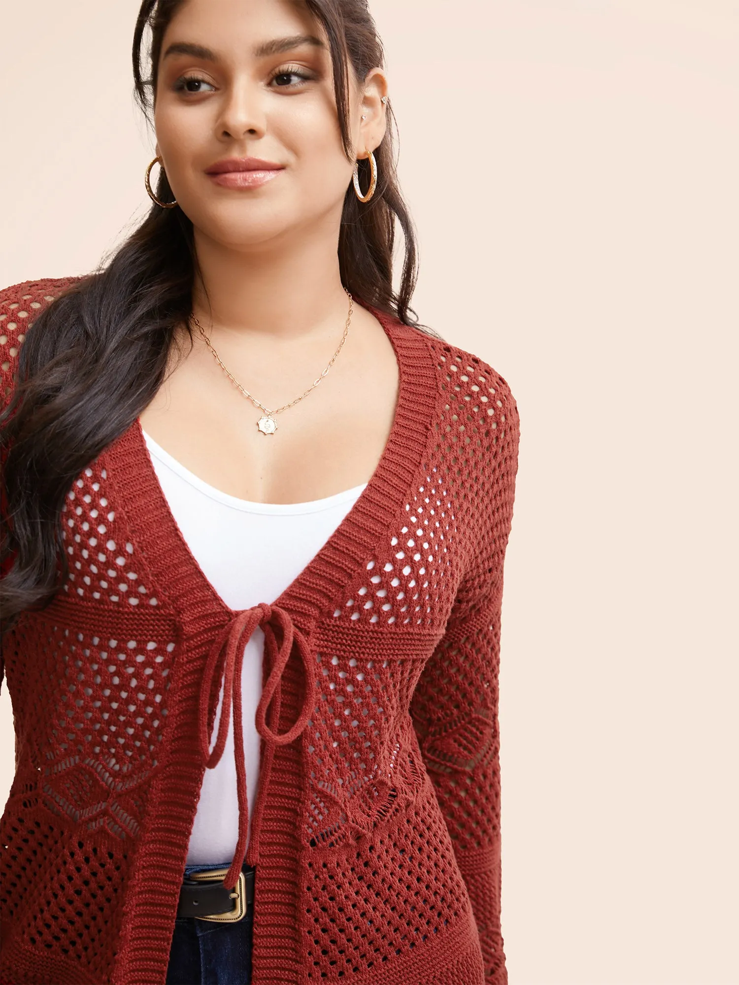 Texture Tie Knot Bell Sleeve Cardigan sold by Bloomchic product image thumbnail 5