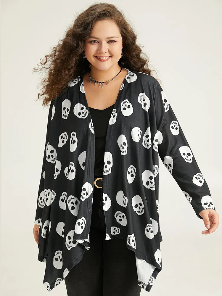 Halloween Skull Print Open Front Hanky Hem Kimono sold by Bloomchic product image thumbnail 5