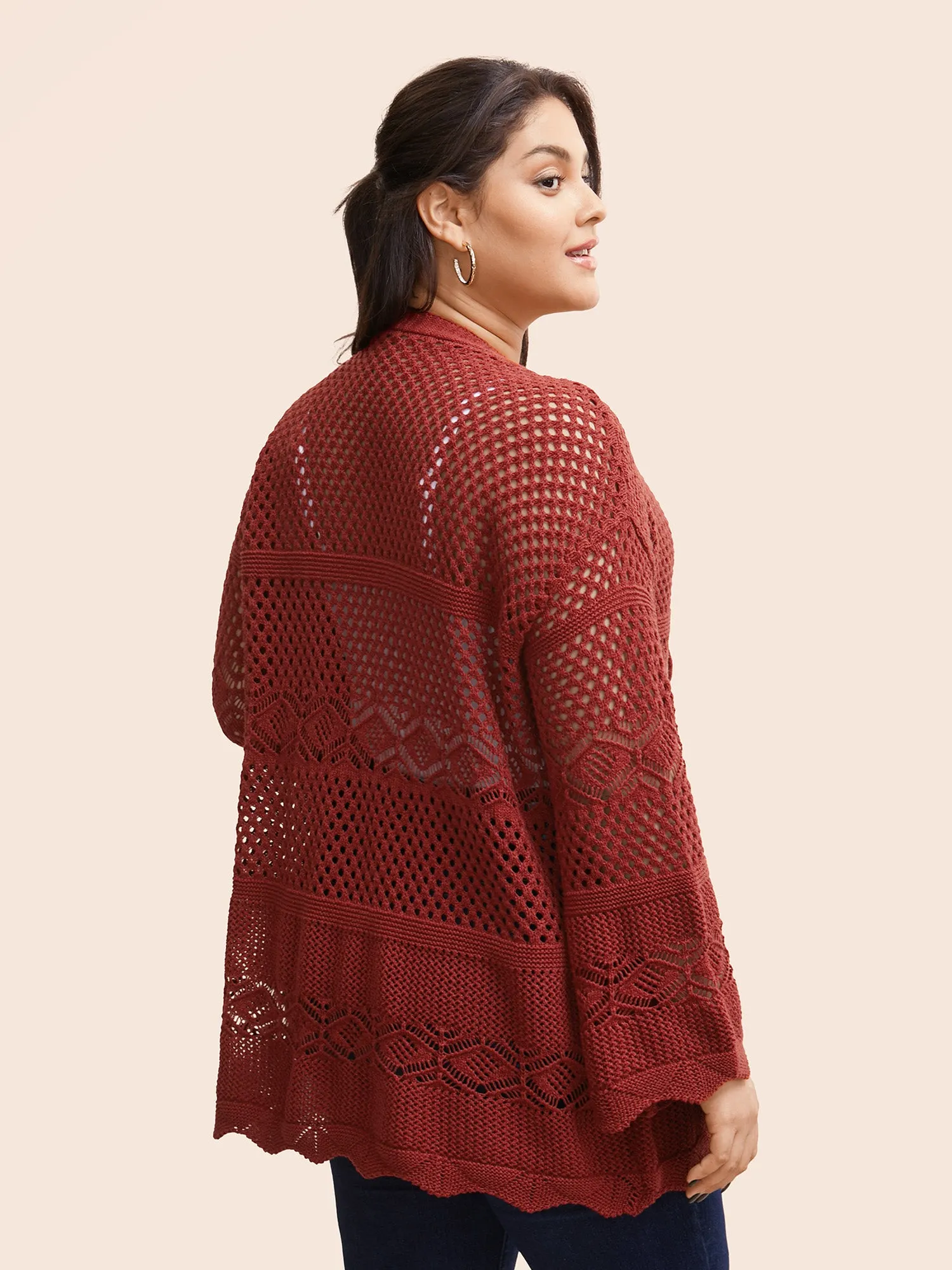 Texture Tie Knot Bell Sleeve Cardigan sold by Bloomchic product image thumbnail 2