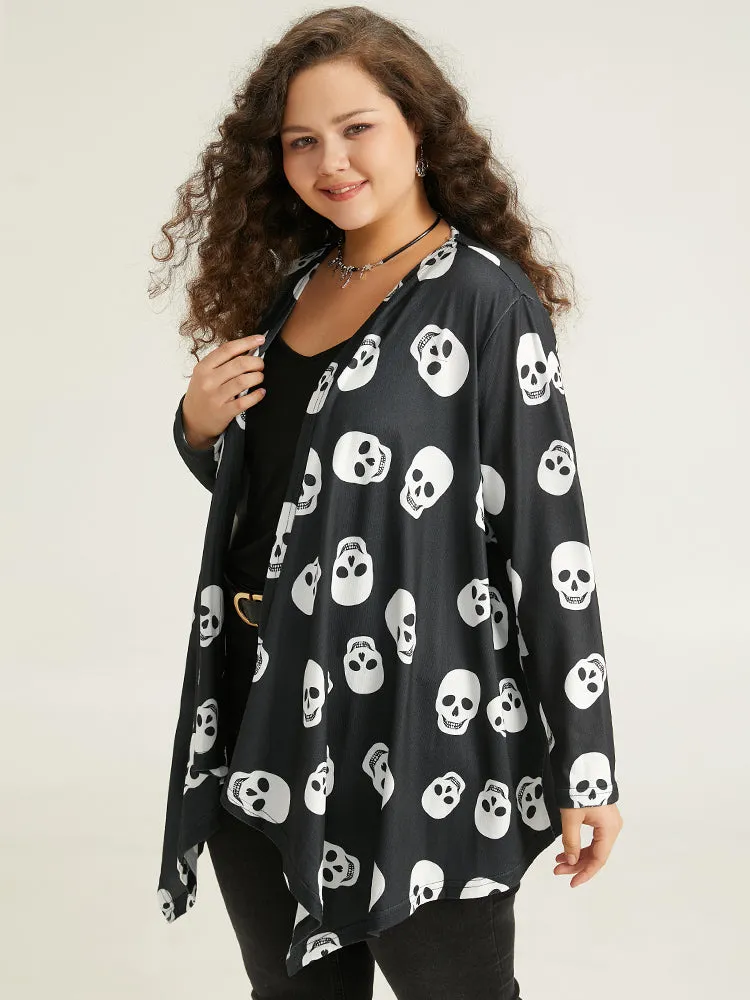 Halloween Skull Print Open Front Hanky Hem Kimono sold by Bloomchic product image thumbnail 3