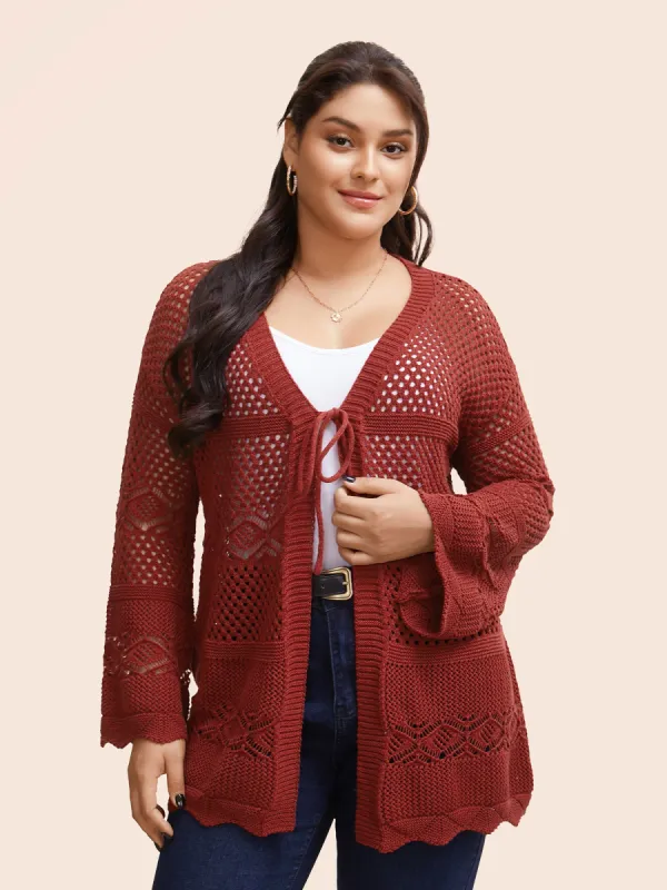 Texture Tie Knot Bell Sleeve Cardigan sold by Bloomchic