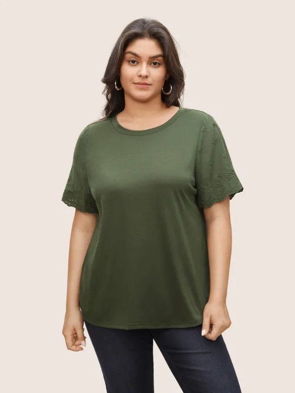 Plain Crew Neck Broderie Anglaise T-shirt sold by Bloomchic
