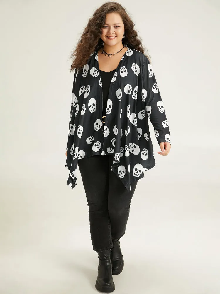 Halloween Skull Print Open Front Hanky Hem Kimono sold by Bloomchic product image thumbnail 4