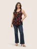 Roses Print Elastic Waist Gathered Tank Top sold by Bloomchic