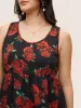 Roses Print Elastic Waist Gathered Tank Top sold by Bloomchic