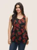 Roses Print Elastic Waist Gathered Tank Top sold by Bloomchic
