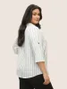 Striped Button Detail Asymmetrical Hem Blouse sold by Bloomchic