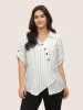 Striped Button Detail Asymmetrical Hem Blouse sold by Bloomchic