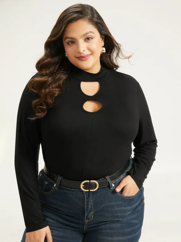 Supersoft Essentials Solid Keyhole Funnel Neck T-shirt sold by Bloomchic