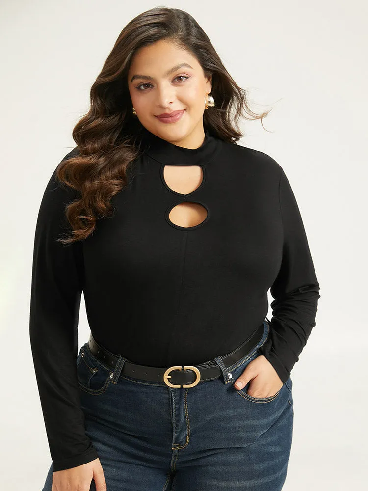 Supersoft Essentials Solid Keyhole Funnel Neck T-shirt sold by Bloomchic