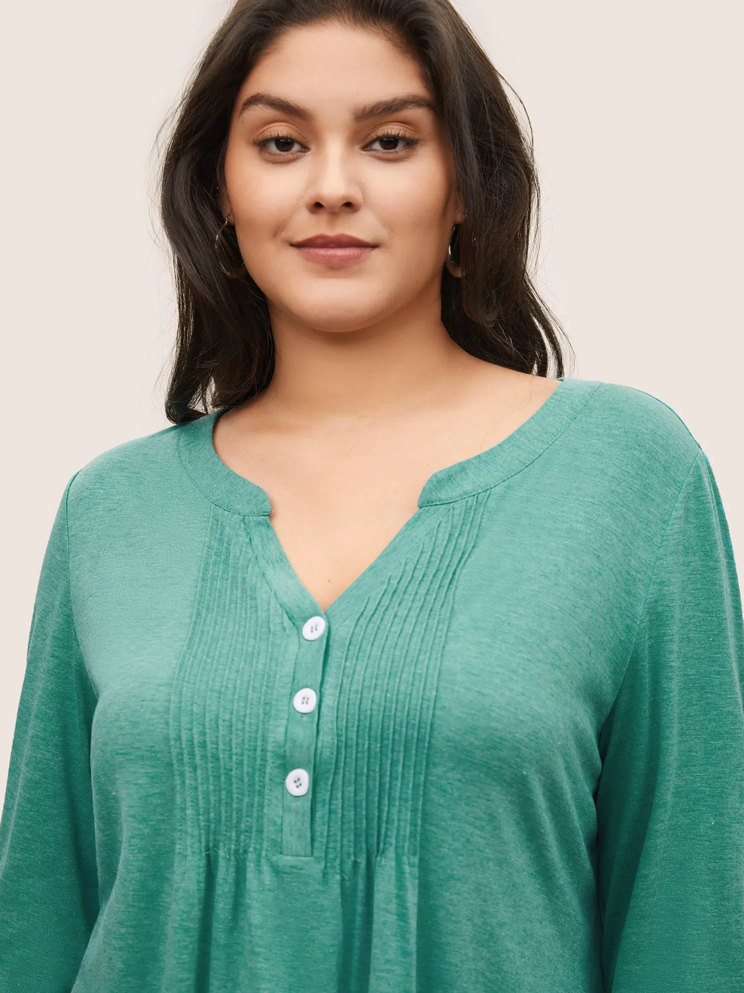 Notched Solid Pleated Button Up T-shirt sold by Bloomchic product image thumbnail 4