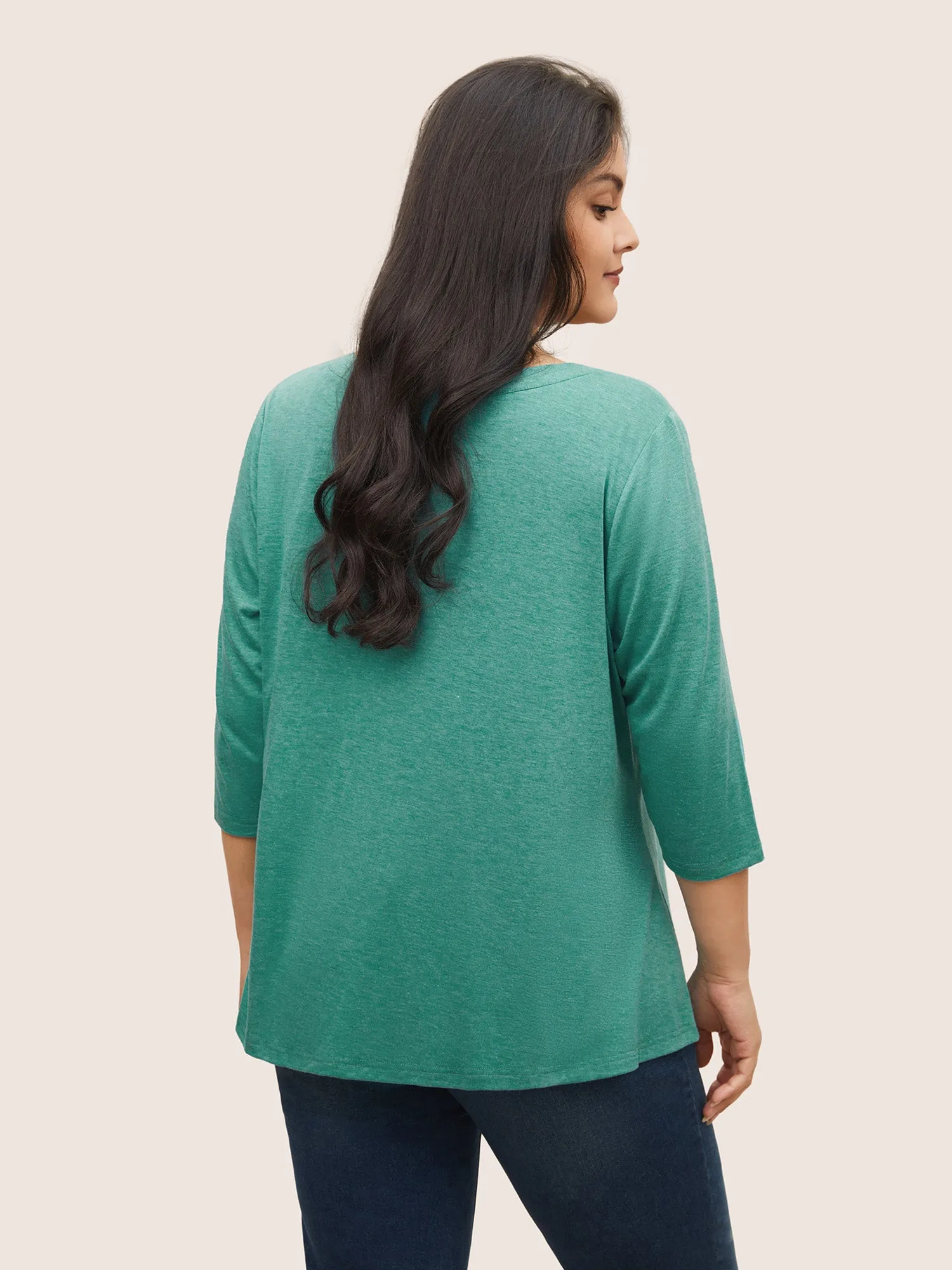 Notched Solid Pleated Button Up T-shirt sold by Bloomchic product image thumbnail 2