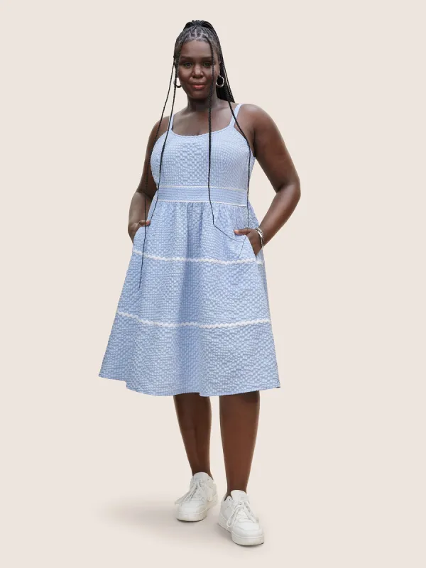 Textured Patchwork Shirred Pocket Cami Dress sold by Bloomchic